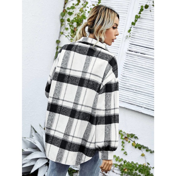 Minimalist preppy oversized boyfriend trucker shacket jacket Overcoat - Picture 2 of 6